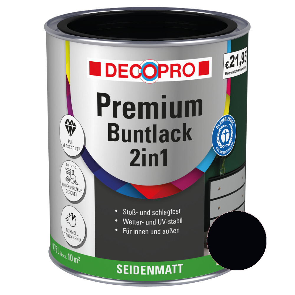 DECOPRO Premium 2in1 Buntlack 750 ml tiefenschwarz, seidenmatt
