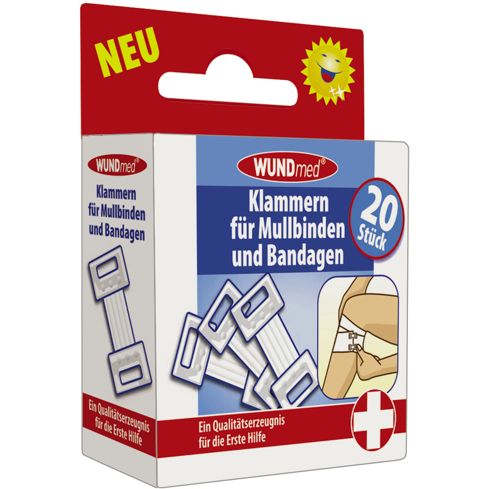 Klammern f&uuml;r Mullbinden und Bandagen, 20 St&uuml;ck, wei&szlig;