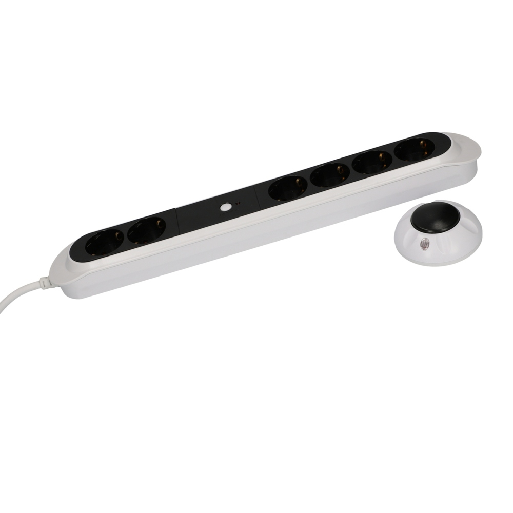 Steckdosenleiste 6-fach wei&szlig;-schwarz mit Funk Fu&szlig;schalter