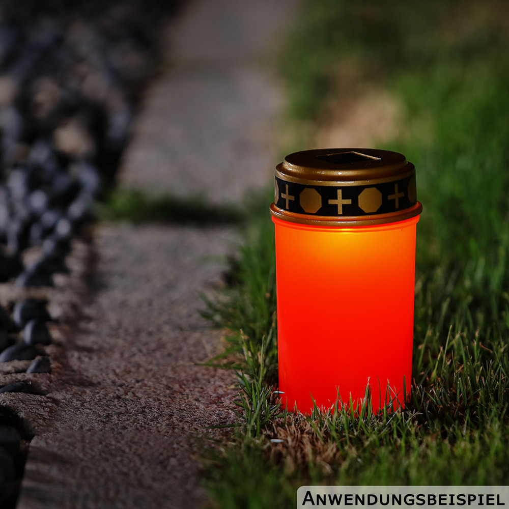 Grablicht solarbetrieben &Oslash; 7,3 x 12 cm in Rot image number 2