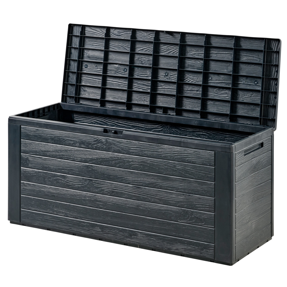 Auflagenbox Woodebox 280 Liter aus Kunststoff, anthrazit mit Holzoptik image number 1