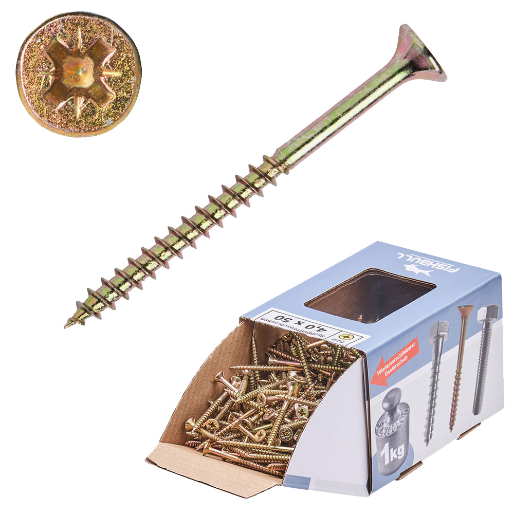 Spanplattenschraube 4,0x50 mm PZ 1kg FISHBULL-Pack Senkkopf Teilgewinde Kreuzschlitz