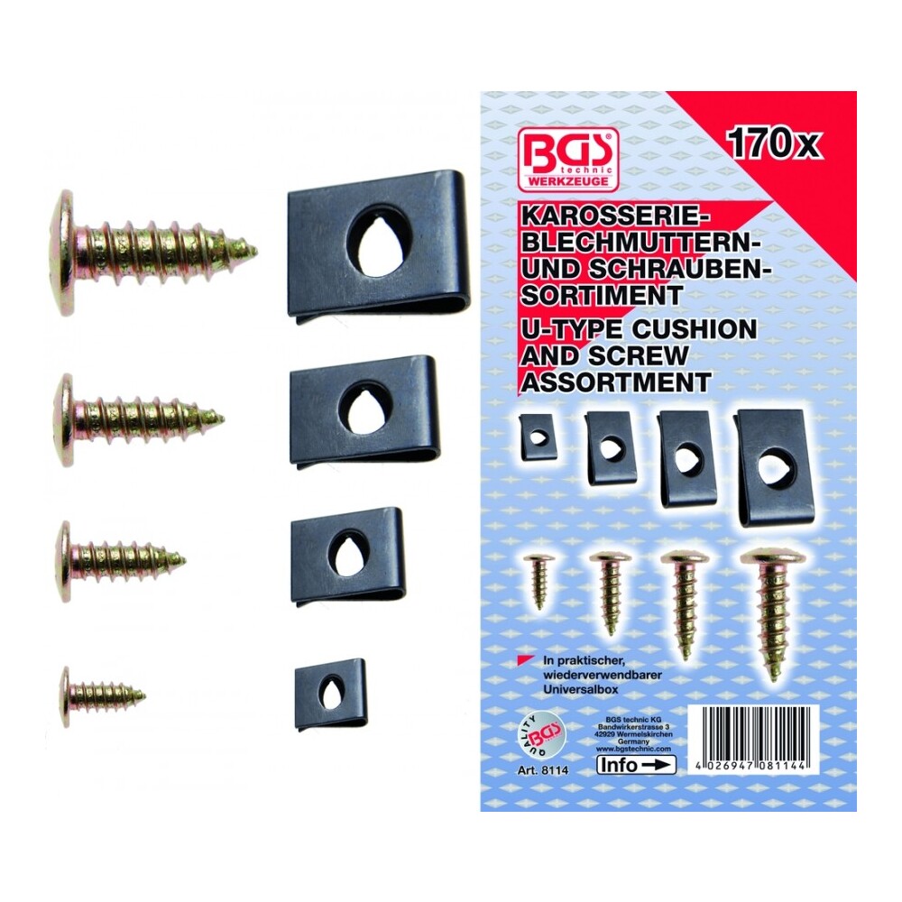 Karosserie-, Blechmuttern-, & Schrauben-Sortiment 170-teilig
