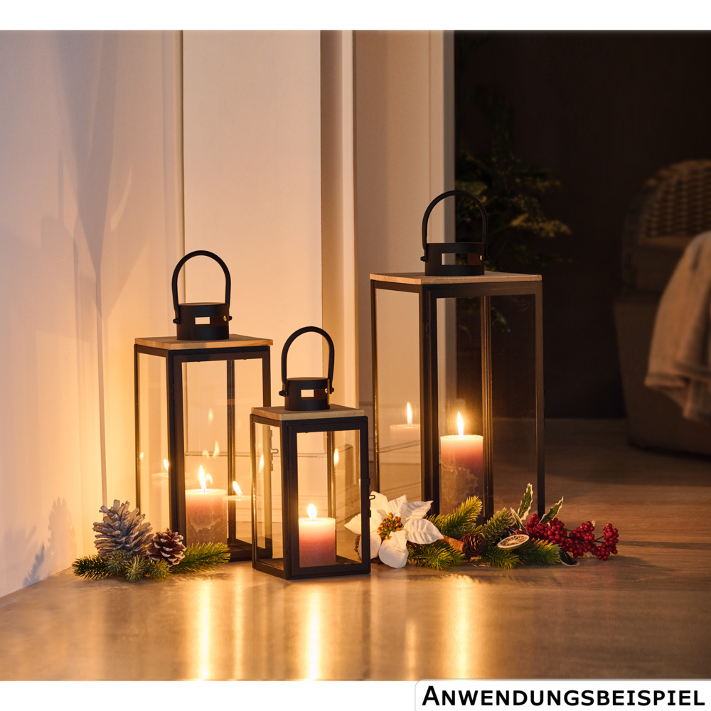 Laternen-Set 3 St&uuml;ck aus Metall, Holz und Glas image number 1