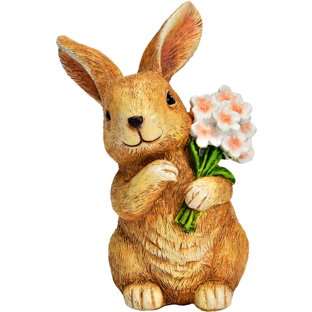 Hase mit Blumenstrau&szlig; aus Polyresin 13 cm