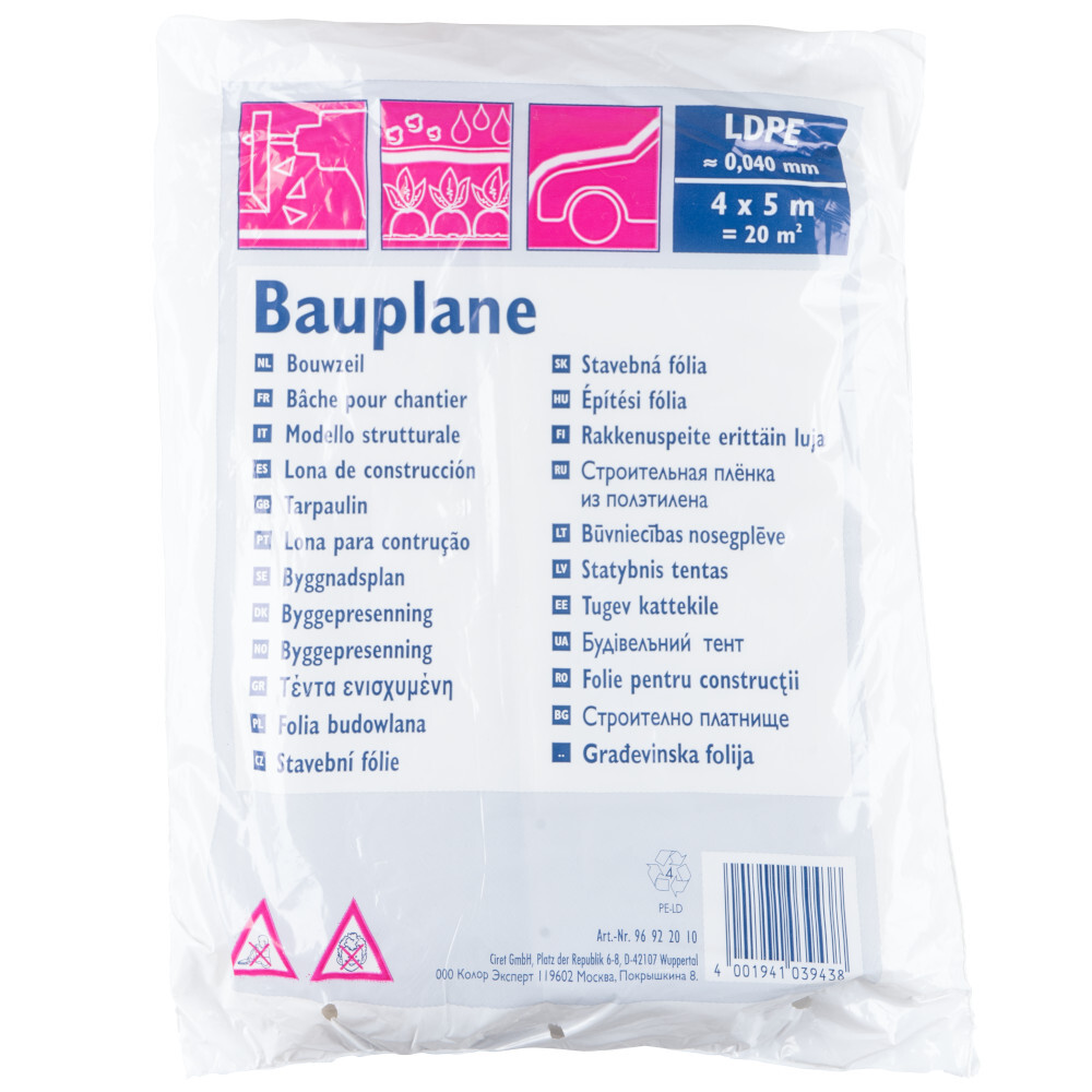 Abdeckplane 4 x 5 m Transparent, Bauplane