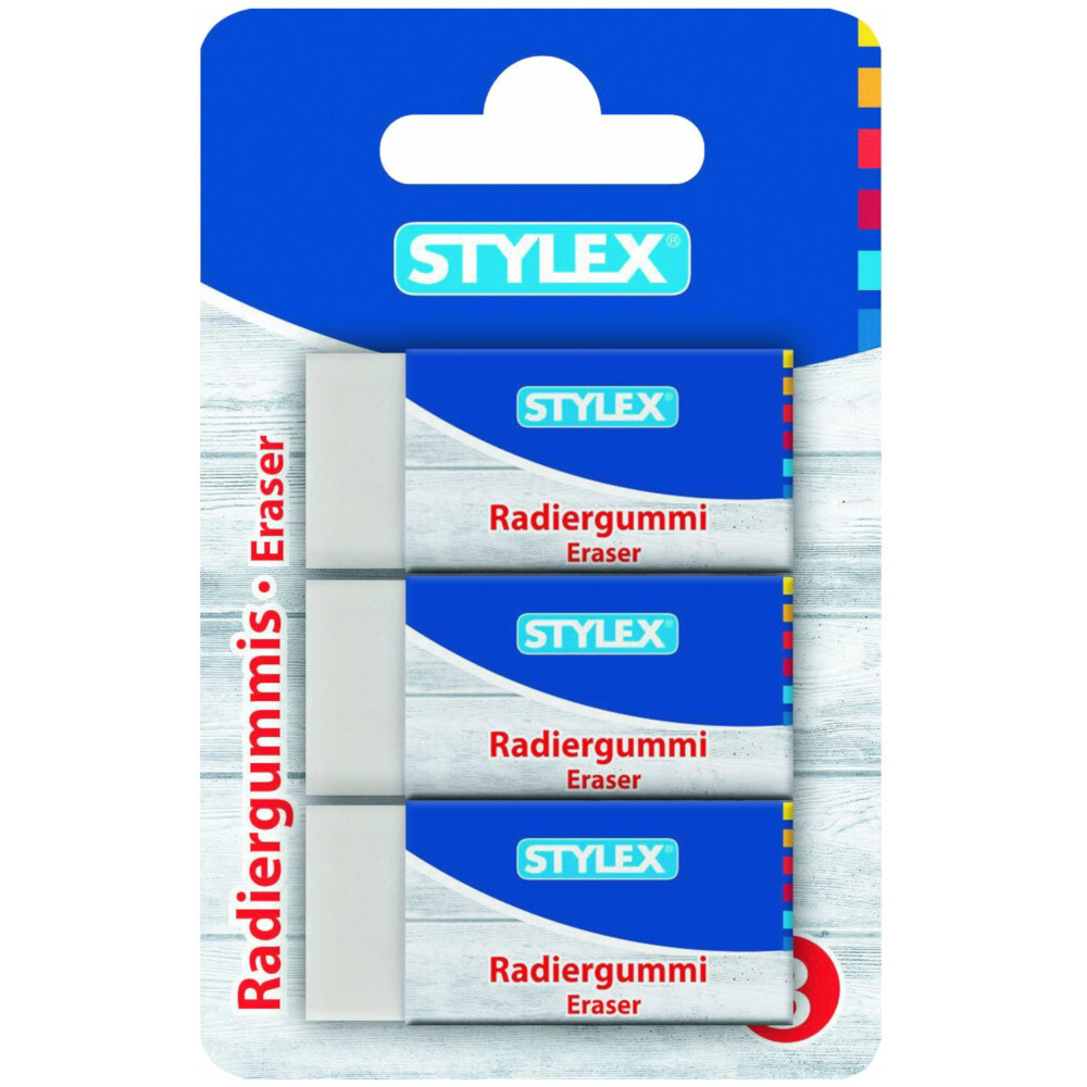 Radiergummi wei&szlig; 3 St&uuml;ck mit Pappbanderole