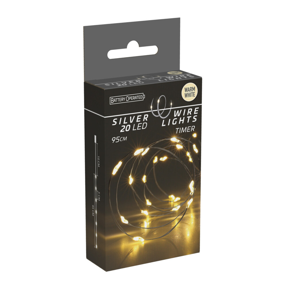LED-Lichterkette Silberdraht 20 LEDs warmwei&szlig; mit Timer image number 2