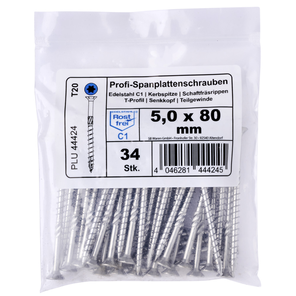 Profi-Spanplattenschrauben 5,0x80 mm TG IVZ C1 Senkkopf Vorteilspack image number 1