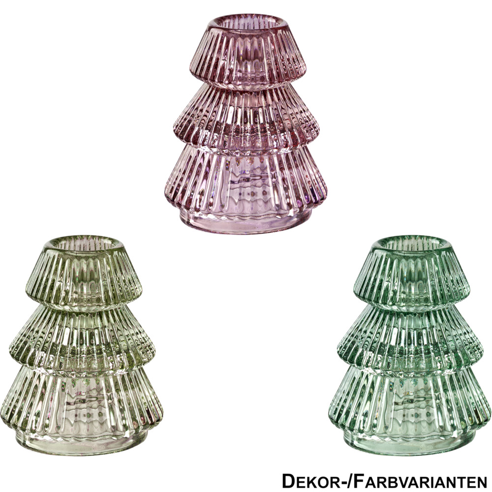 Kerzenhalter f&uuml;r Spitzkerzen aus Glas, 3-fach sortiert
