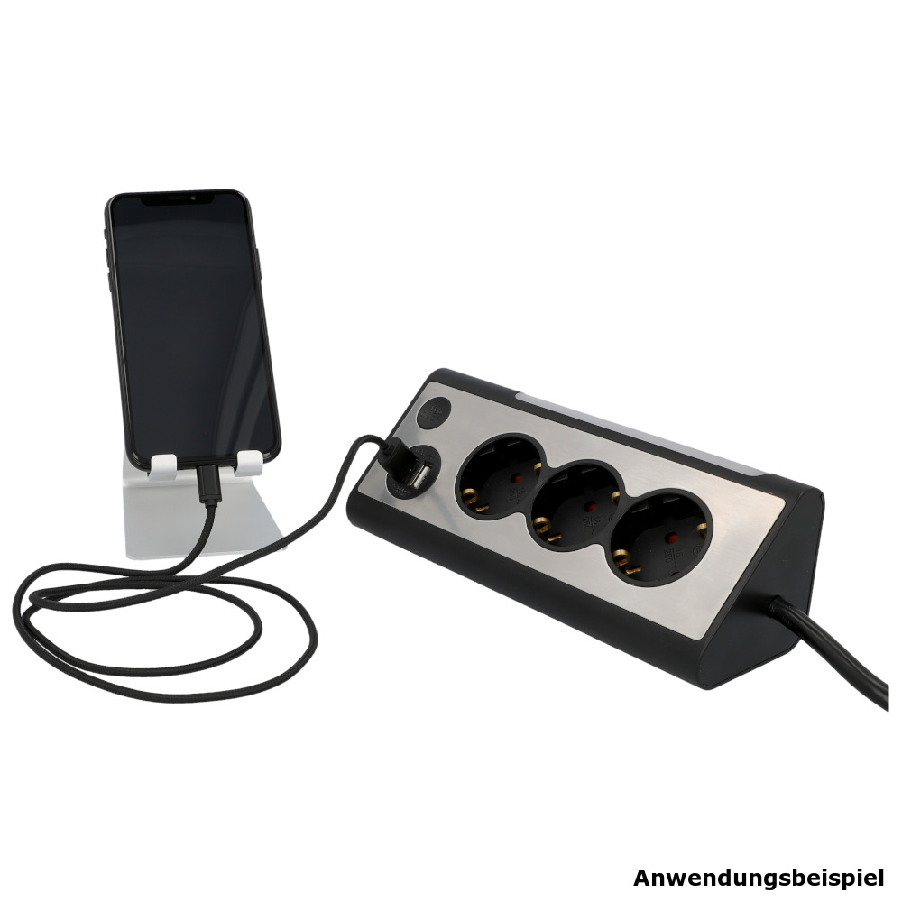 Dreifachsteckdose mit 2x USB-Anschl&uuml;ssen und LED-Beleuchtung image number 1