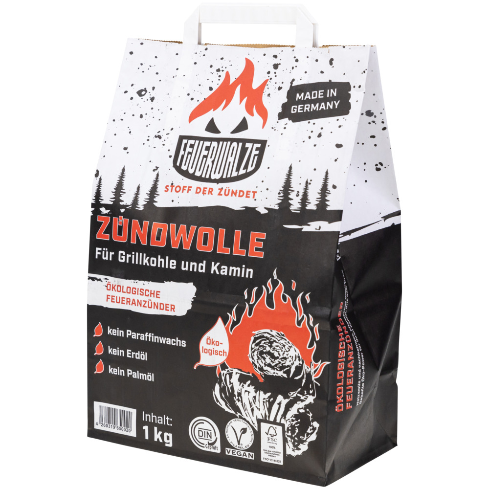 Anz&uuml;ndwolle &Ouml;ko 1 kg in der Papiert&uuml;te