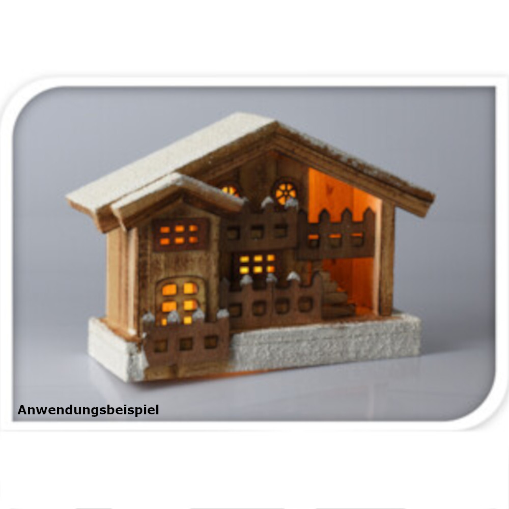 LED-Holzh&uuml;tte batteriebetrieben 23 cm mit LEDs und Timerfunktion image number 1