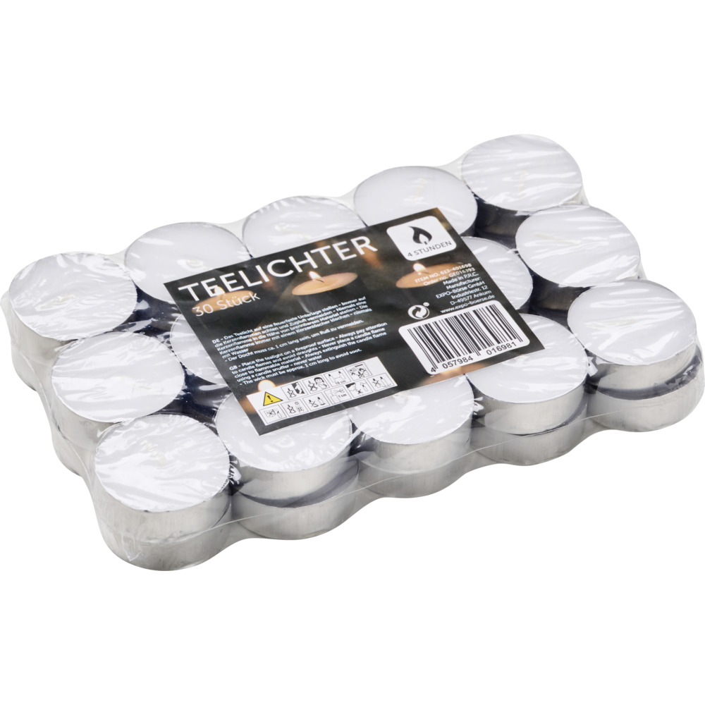 Wachs Teelichter Set 30 St&uuml;ck in wei&szlig; mit &Oslash; 39 mm