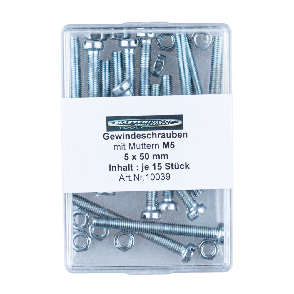 Gewindeschrauben DIN 84 mit Muttern 5 x 50 mm / M5 je 15 St&uuml;ck image number 1