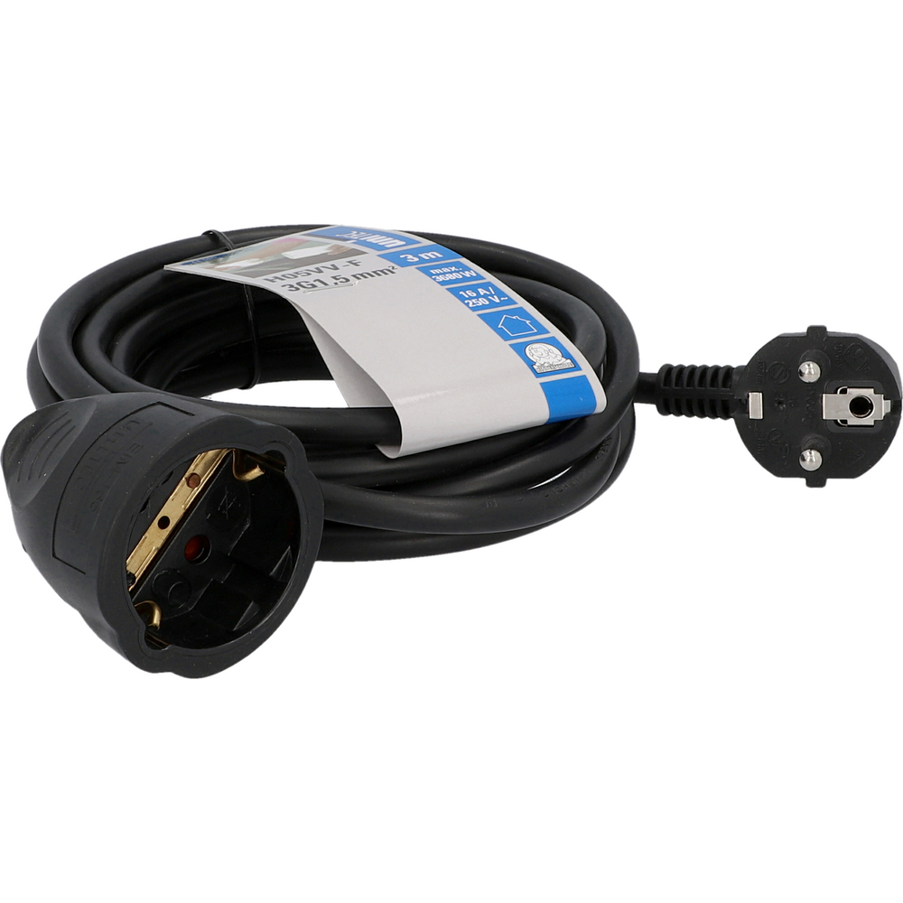 Verl&auml;ngerungskabel Schutzkontakt 3 m, schwarz, innen image number 2