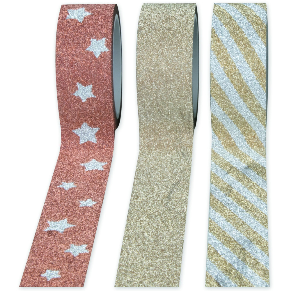 Washi Tape 3 Rollen 15 mm x 3 m Glitter image number 3