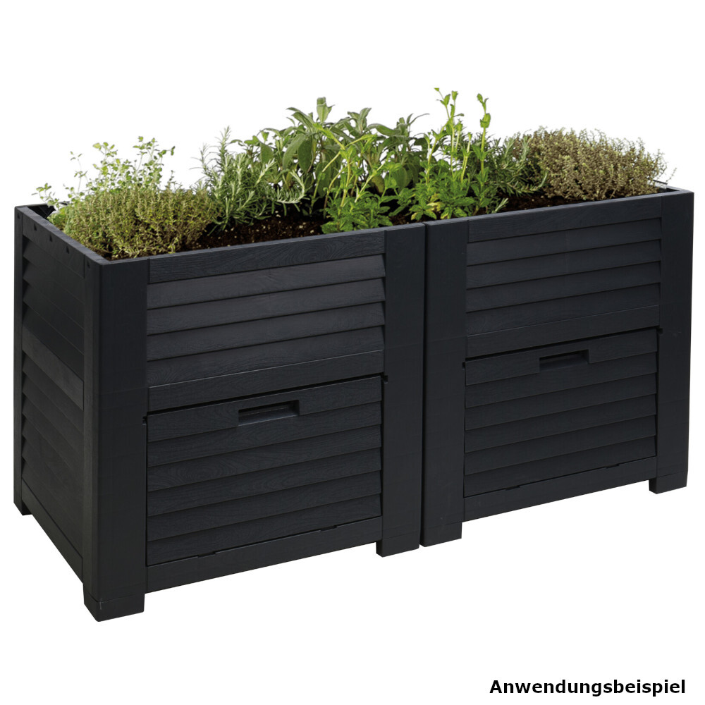 Hochbeet aus anthrazitem Kunststoff mit Aufbewahrung image number 2