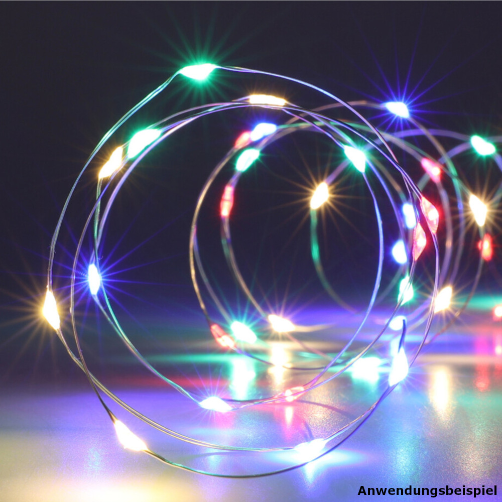 LED-Lichterkette 100 LED bunt aus Silberdraht