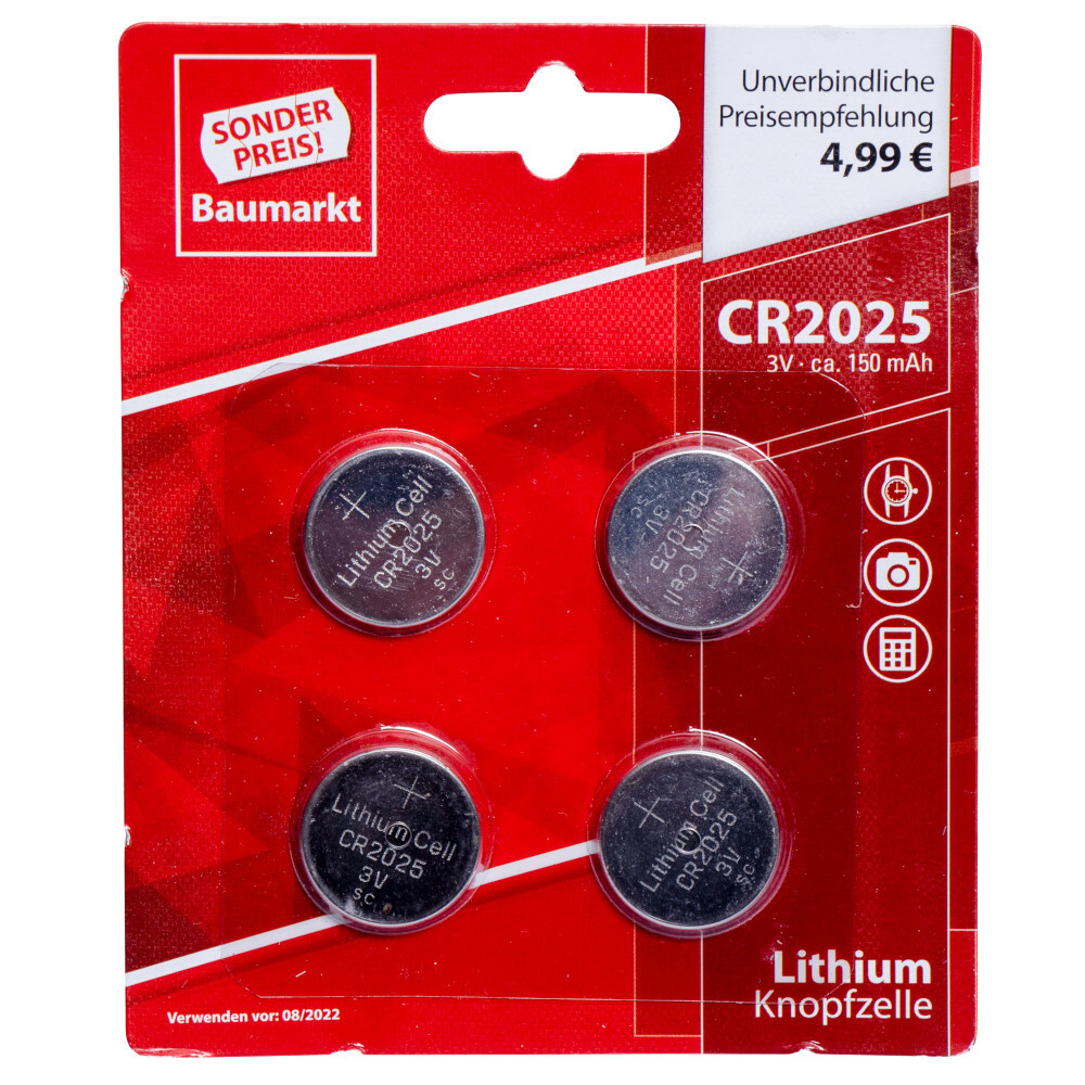 Knopfzellen Batterien CR2025 4 St&uuml;ck nicht wiederaufladbar
