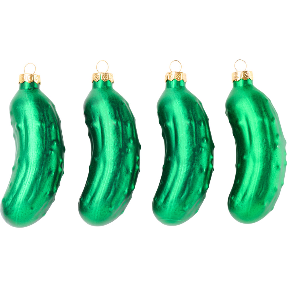 Gurken-Weihnachtskugeln 4 St&uuml;ck aus Glas