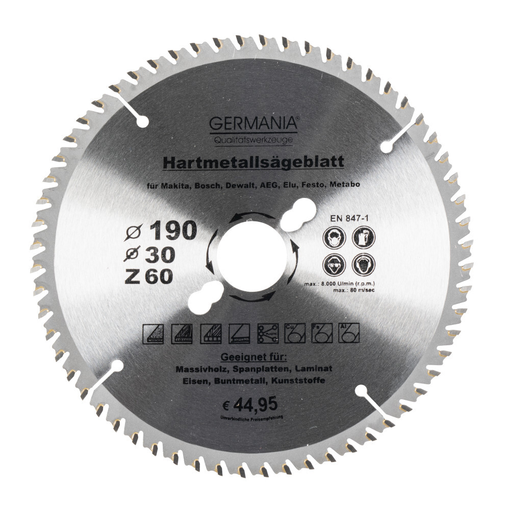 GERMANIA&reg; HM Multifunktionss&auml;geblatt &Oslash; 190 mm mit 60 Z&auml;hnen