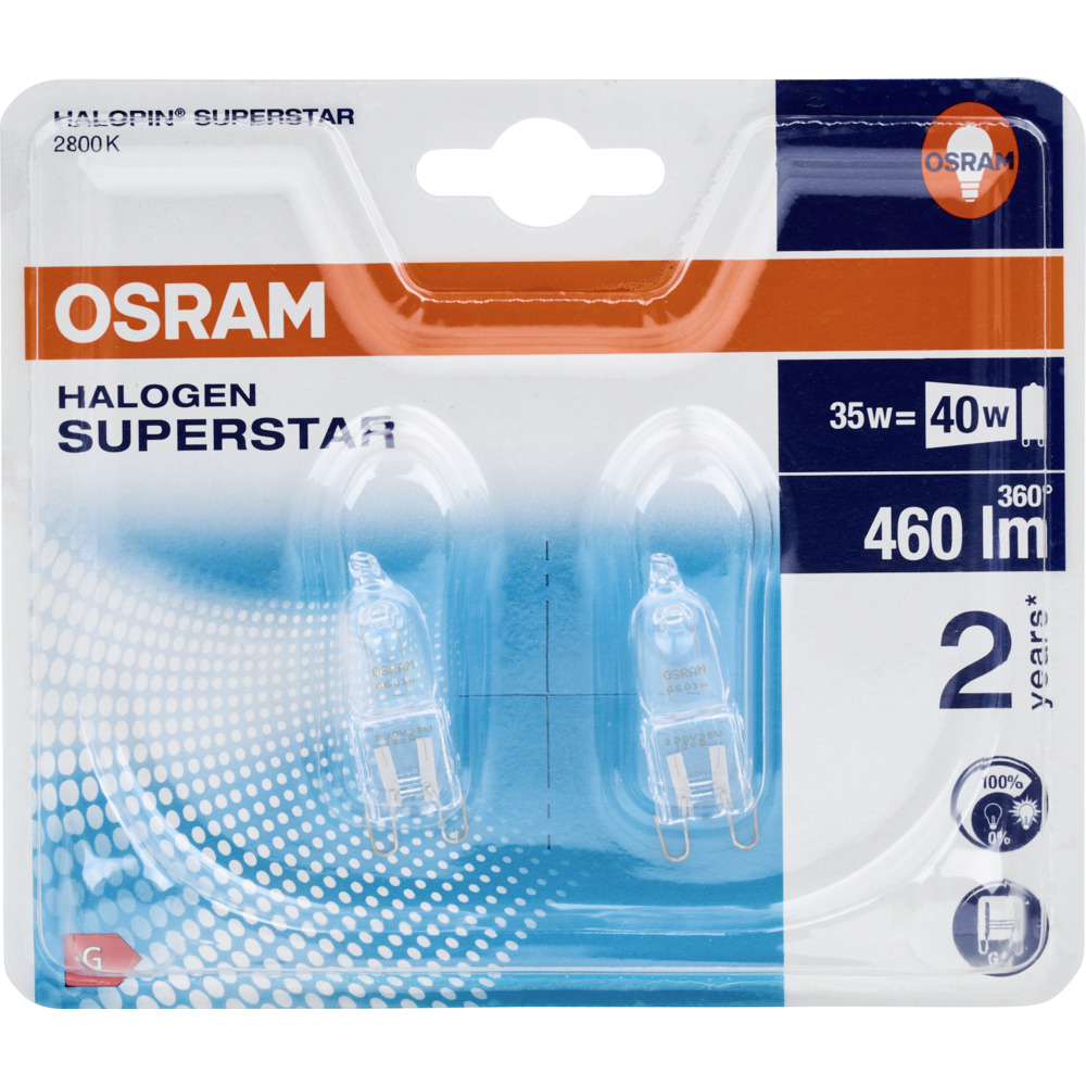 Osram Halogen-Stiftsockellampe G9, 2 St&uuml;ck 33 W, dimmbar image number 1
