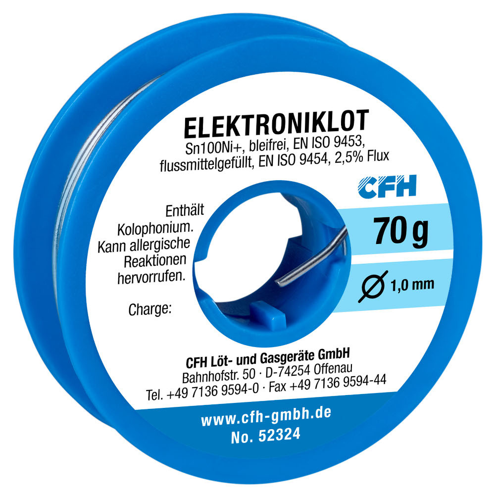 CFH Bleifreies Elektroniklot EL 324, flussmittelgef&uuml;llt &Oslash; 1 mm, 70g