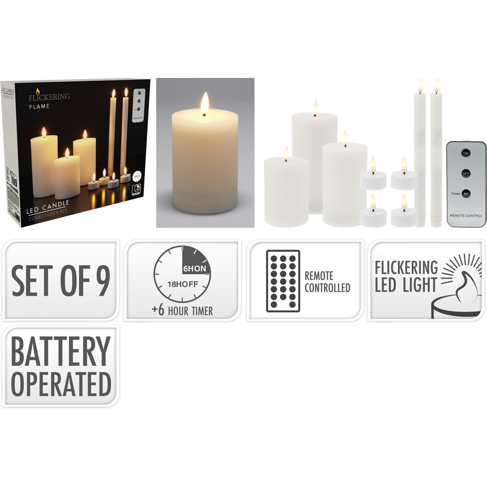 LED-Kerzen-Set 9-teilig wei&szlig; mit Fernbedienung image number 1