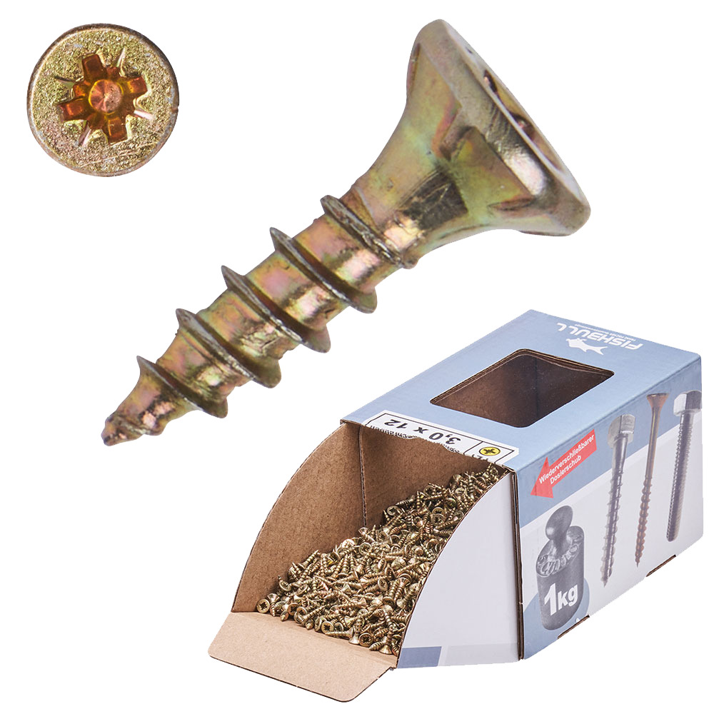 Spanplattenschraube 3,0x12 mm PZ 1kg FISHBULL-Pack Senkkopf Vollgewinde Kreuzschlitz